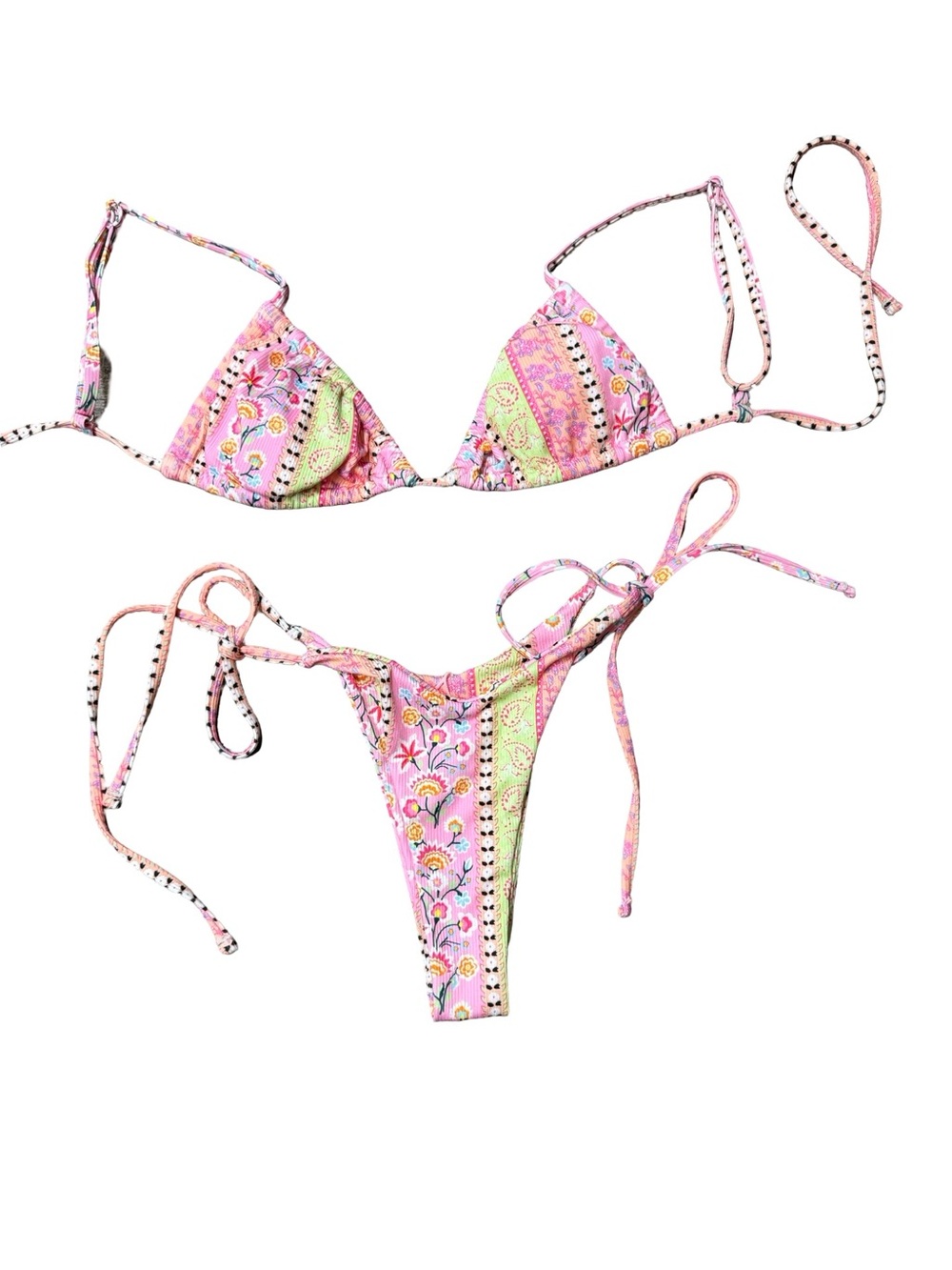 Pink Floral String Bikini Set